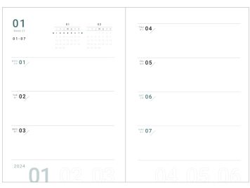 Horizontal weekly planner pages